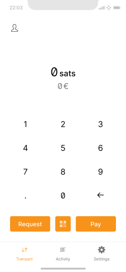 Screen showing the users home page with a number pad that can be used to initiate a request.